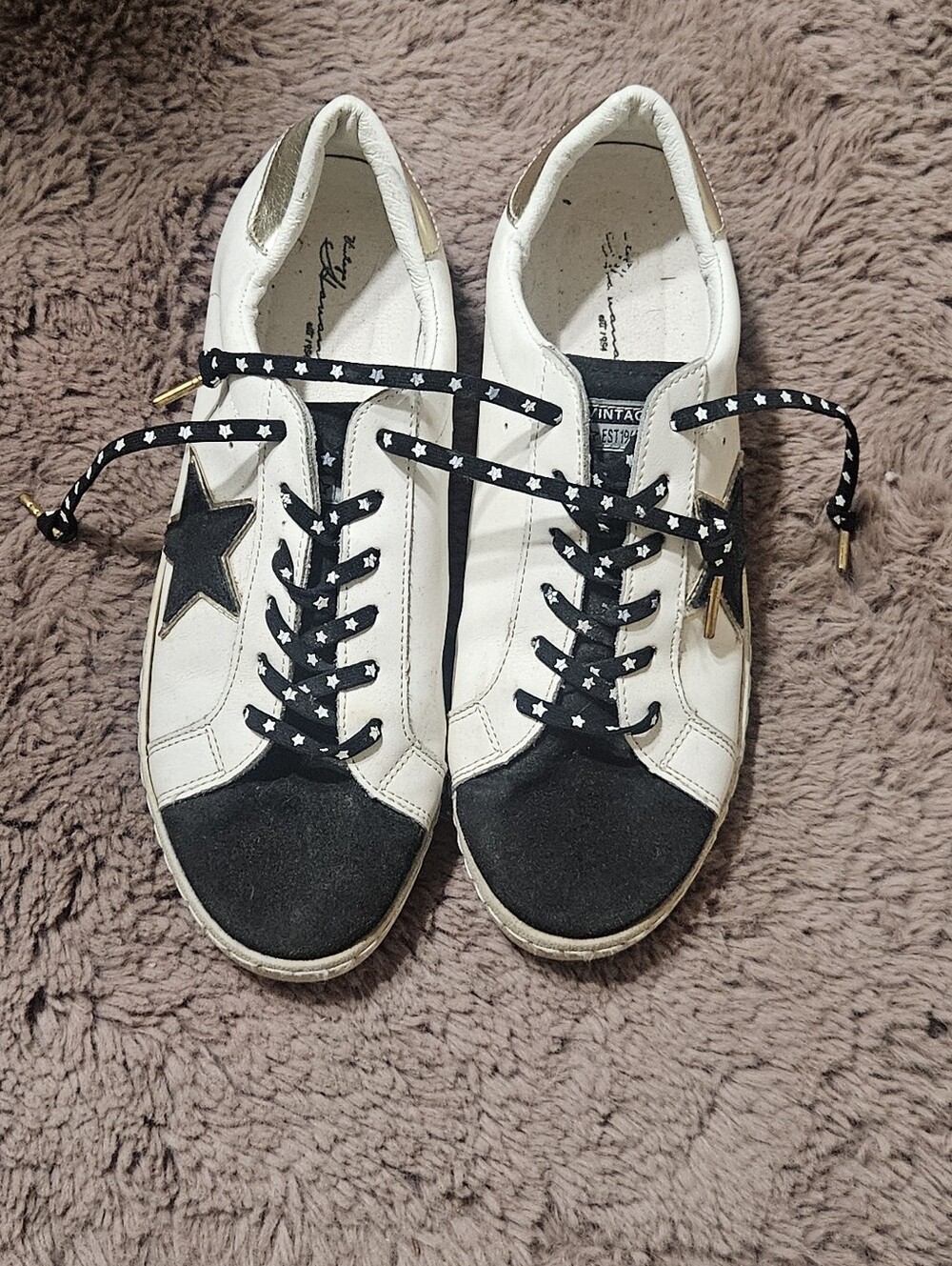 Vintage Havana White and Black Star Accent Women’s Sneakers